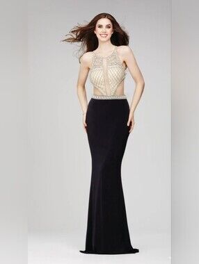 NWT Jovani Black Beaded Illusion Cutout Sz 6/8
